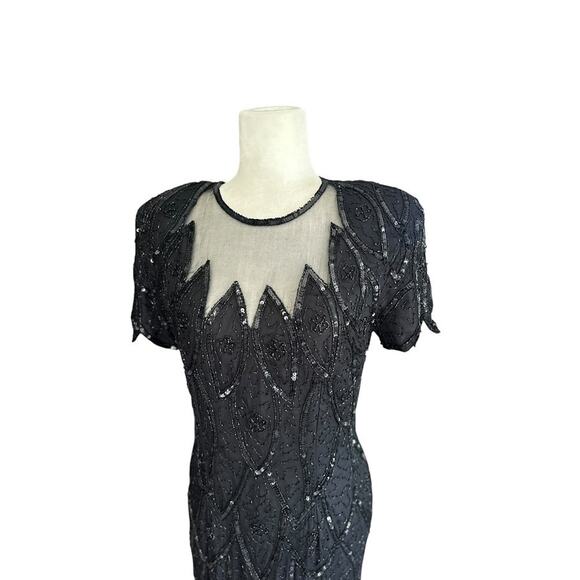 Vintage Stenay Silk Beaded Maxi Dress 6 Black Gown Cocktail Beaded Formal Party - Picture 6 of 16